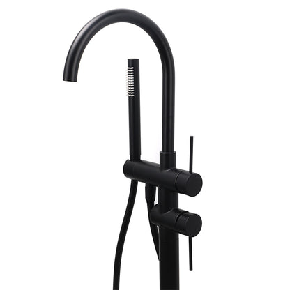 WELS Matt Black Bathtub Filler Free Standing Mixer Faucet Tap Spout HandHeld Set V1233-KRD602BL