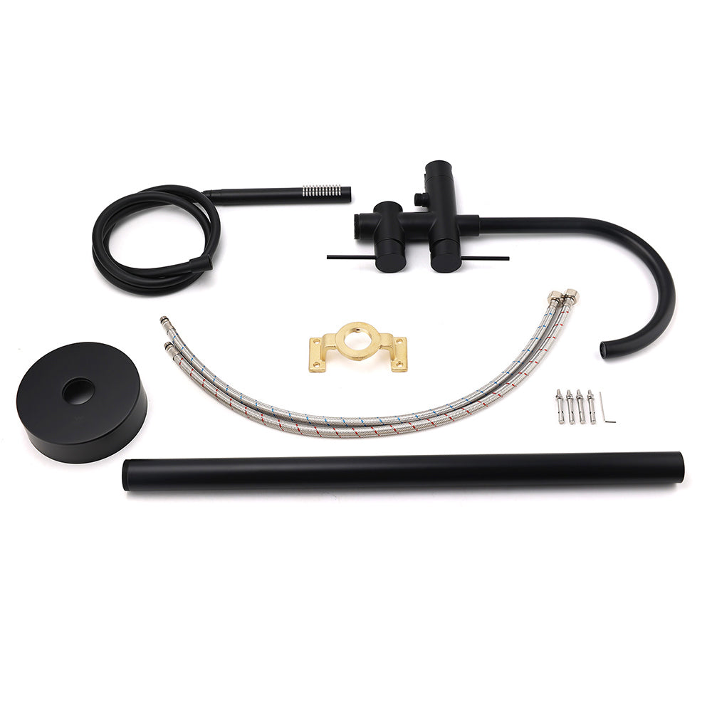 WELS Matt Black Bathtub Filler Free Standing Mixer Faucet Tap Spout HandHeld Set V1233-KRD602BL