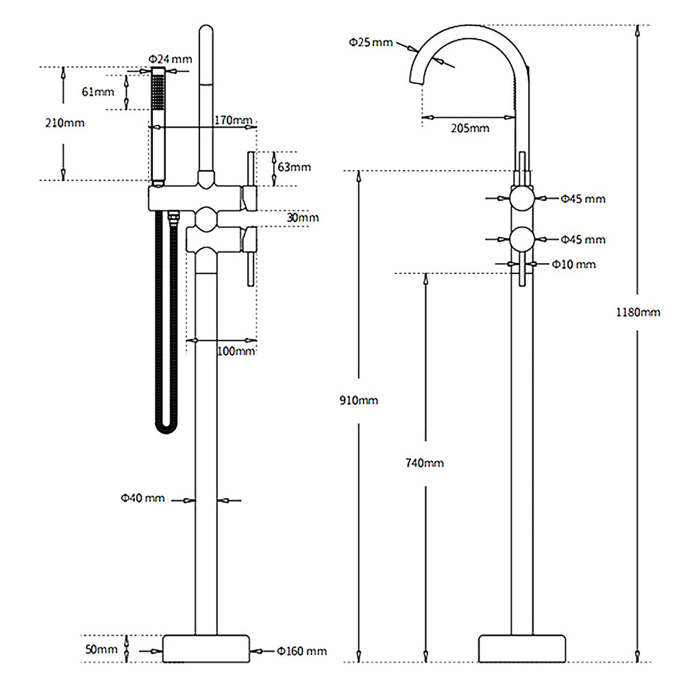 WELS Matt Black Bathtub Filler Free Standing Mixer Faucet Tap Spout HandHeld Set V1233-KRD602BL