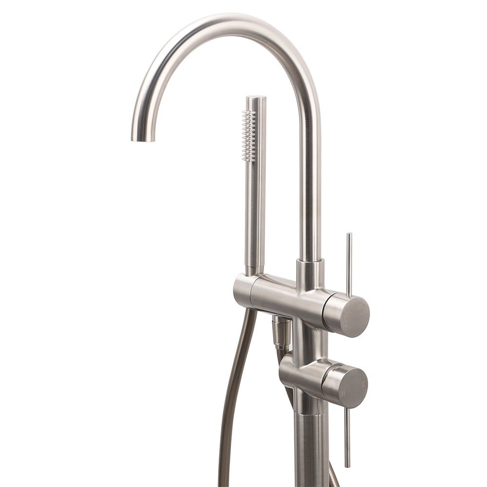 WELS Brushed Nickel Stainless Steel Free Standing Mixer Faucet Tap Spout Handset V1233-KRD602BS