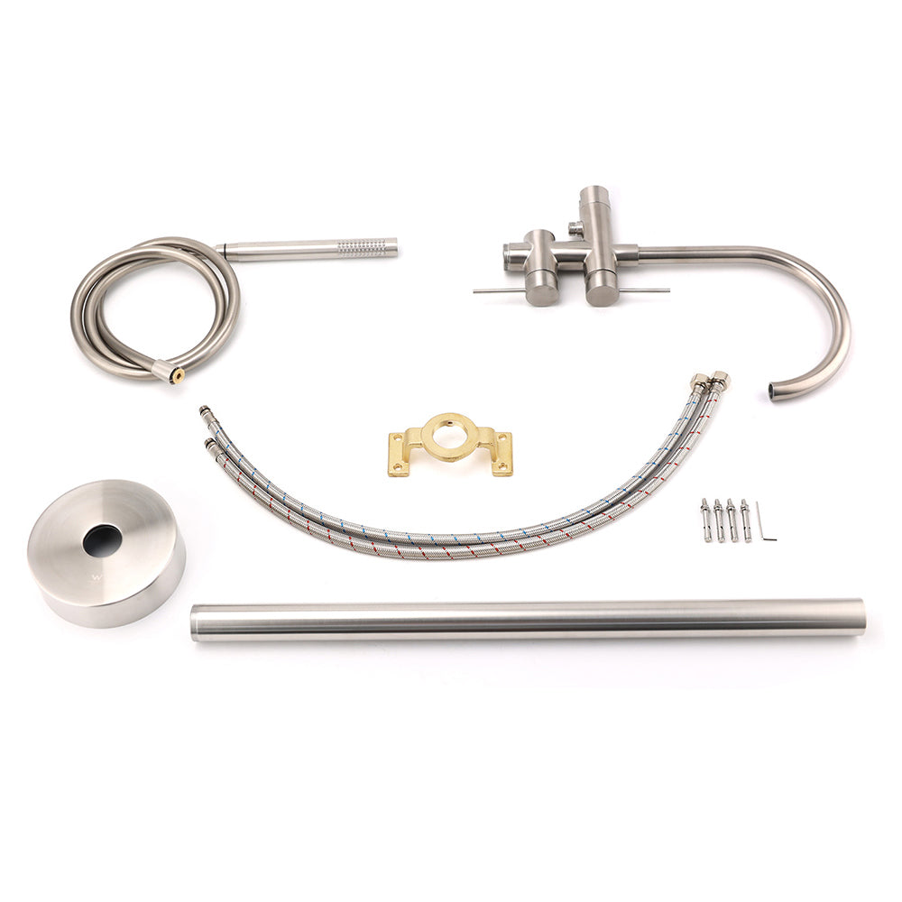 WELS Brushed Nickel Stainless Steel Free Standing Mixer Faucet Tap Spout Handset V1233-KRD602BS