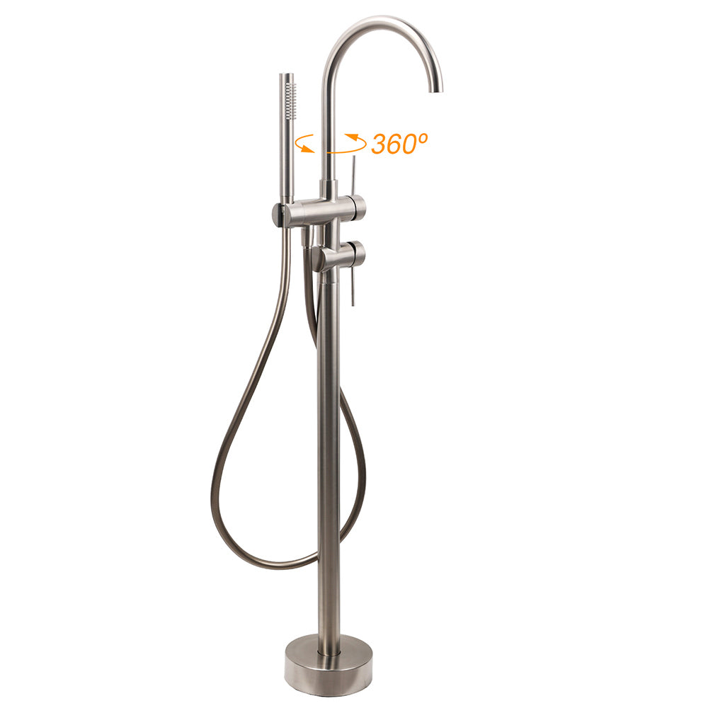 WELS Brushed Nickel Stainless Steel Free Standing Mixer Faucet Tap Spout Handset V1233-KRD602BS