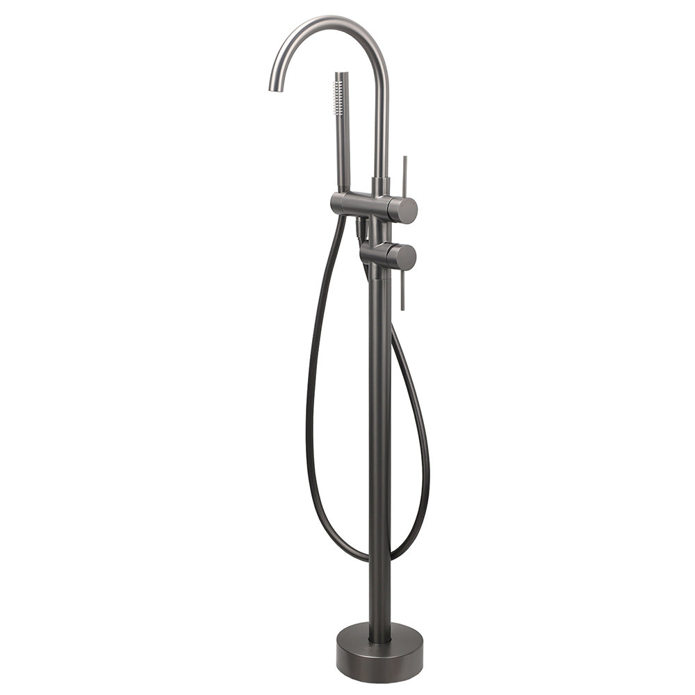 Gun Metal Bathtub Mixer Tap Free Standing Faucet Spout With Handheld Shower Set V1233-KRD602GM