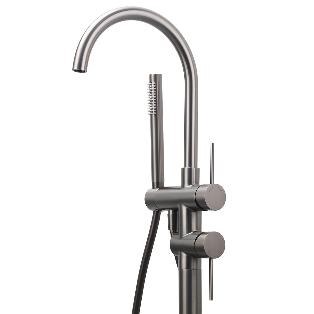 Gun Metal Bathtub Mixer Tap Free Standing Faucet Spout With Handheld Shower Set V1233-KRD602GM
