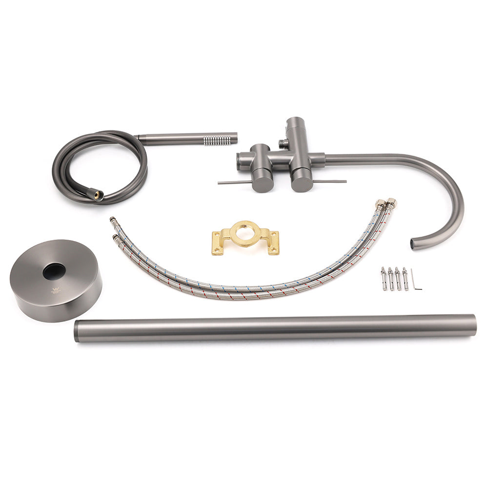 Gun Metal Bathtub Mixer Tap Free Standing Faucet Spout With Handheld Shower Set V1233-KRD602GM