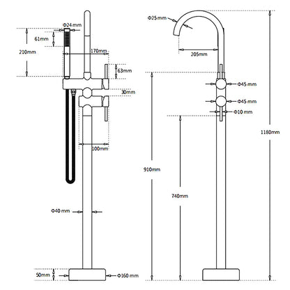 Gun Metal Bathtub Mixer Tap Free Standing Faucet Spout With Handheld Shower Set V1233-KRD602GM