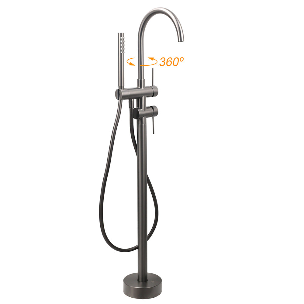 Gun Metal Bathtub Mixer Tap Free Standing Faucet Spout With Handheld Shower Set V1233-KRD602GM