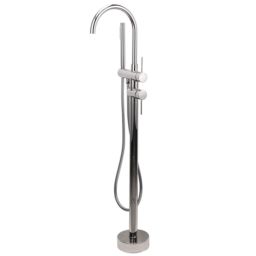 Polished Chrome Bathtub Filler Free Standing Mixer Faucet Tap Spout Handset WELS V1233-KRD602PS