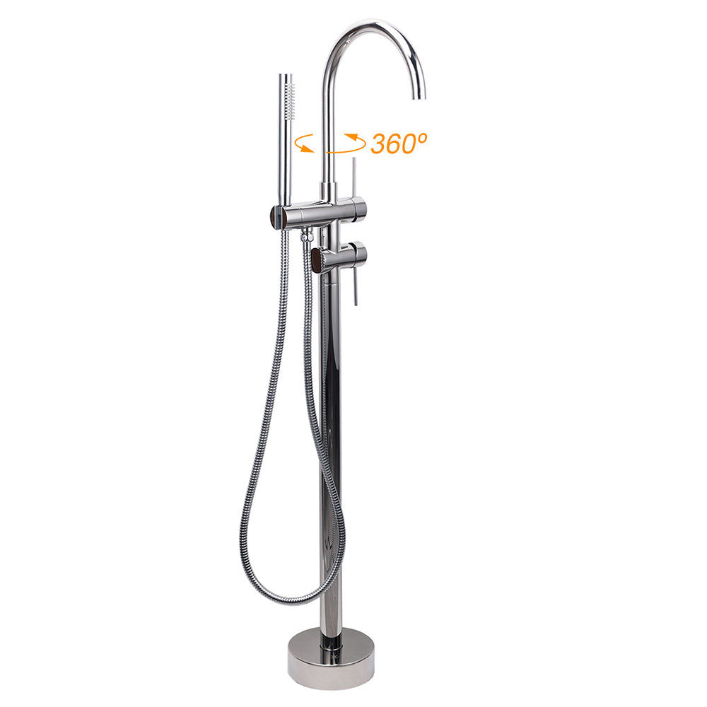 Polished Chrome Bathtub Filler Free Standing Mixer Faucet Tap Spout Handset WELS V1233-KRD602PS