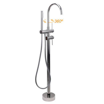 Polished Chrome Bathtub Filler Free Standing Mixer Faucet Tap Spout Handset WELS V1233-KRD602PS