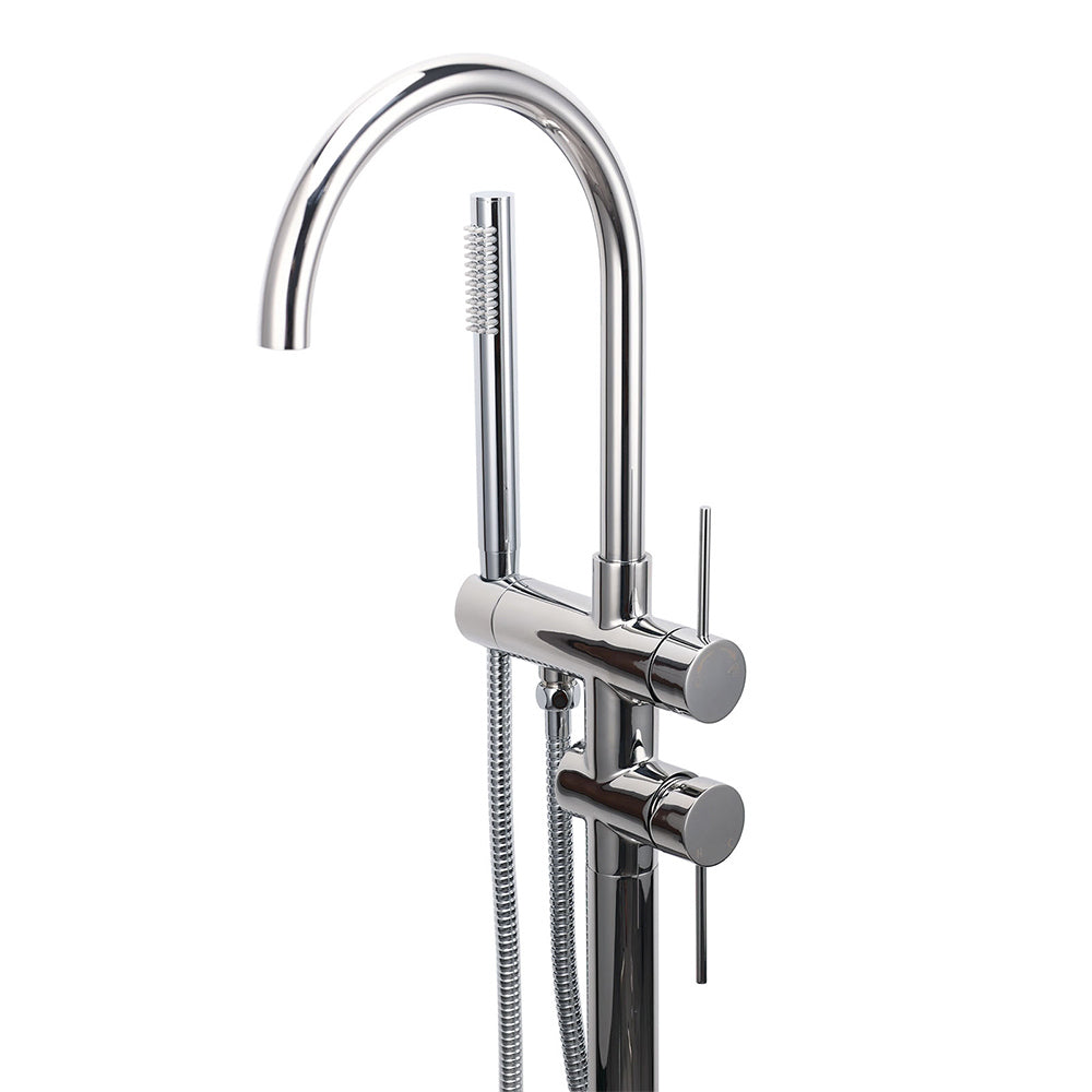 Polished Chrome Bathtub Filler Free Standing Mixer Faucet Tap Spout Handset WELS V1233-KRD602PS