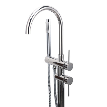 Polished Chrome Bathtub Filler Free Standing Mixer Faucet Tap Spout Handset WELS V1233-KRD602PS