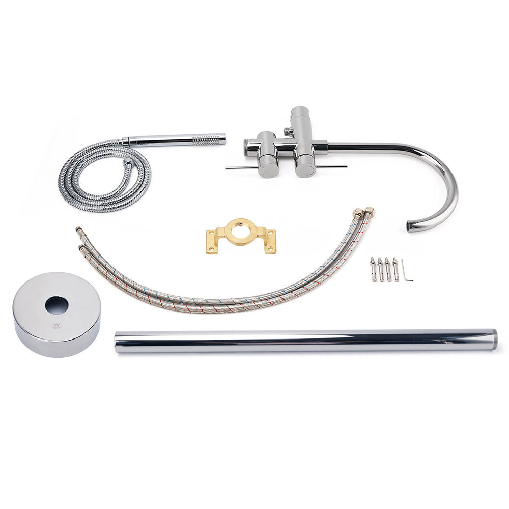 Polished Chrome Bathtub Filler Free Standing Mixer Faucet Tap Spout Handset WELS V1233-KRD602PS