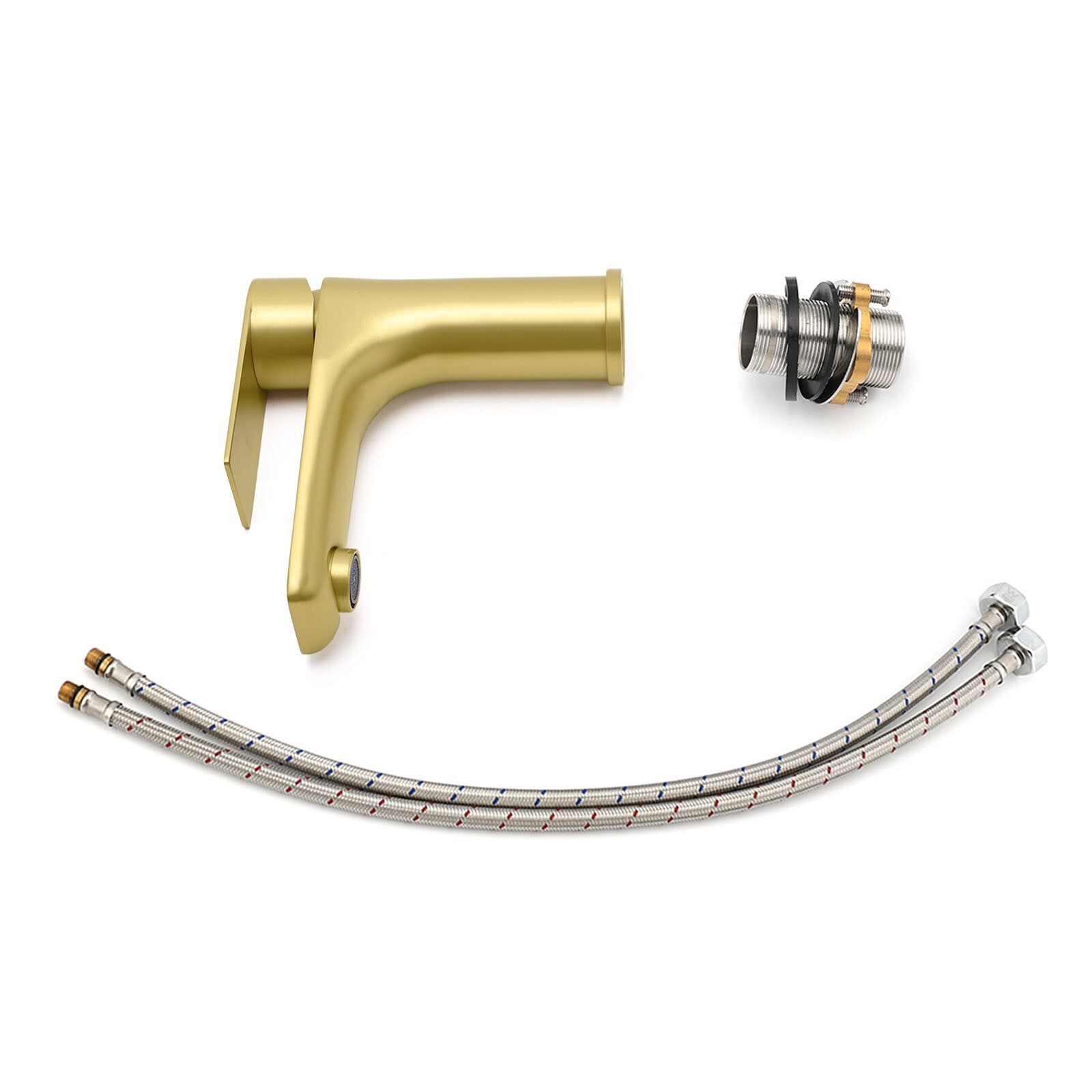 Brushed Gold Round Short Bathroom Vanity Laundry Chrome Basin Mixer Faucet Tap V1233-KRF101BG