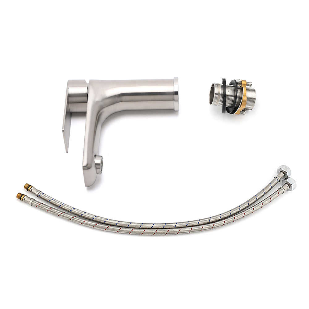 WELS Brushed Nickel Kitchen Laundry Round Basin Mixer Vanity Sink Faucet Tap Set V1233-KRF101BS