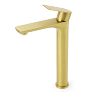 WELS Brushed Gold Round Tall Basin Mixer Bathroom Vanity Faucet Tap Lever Handle V1233-KRF102BG