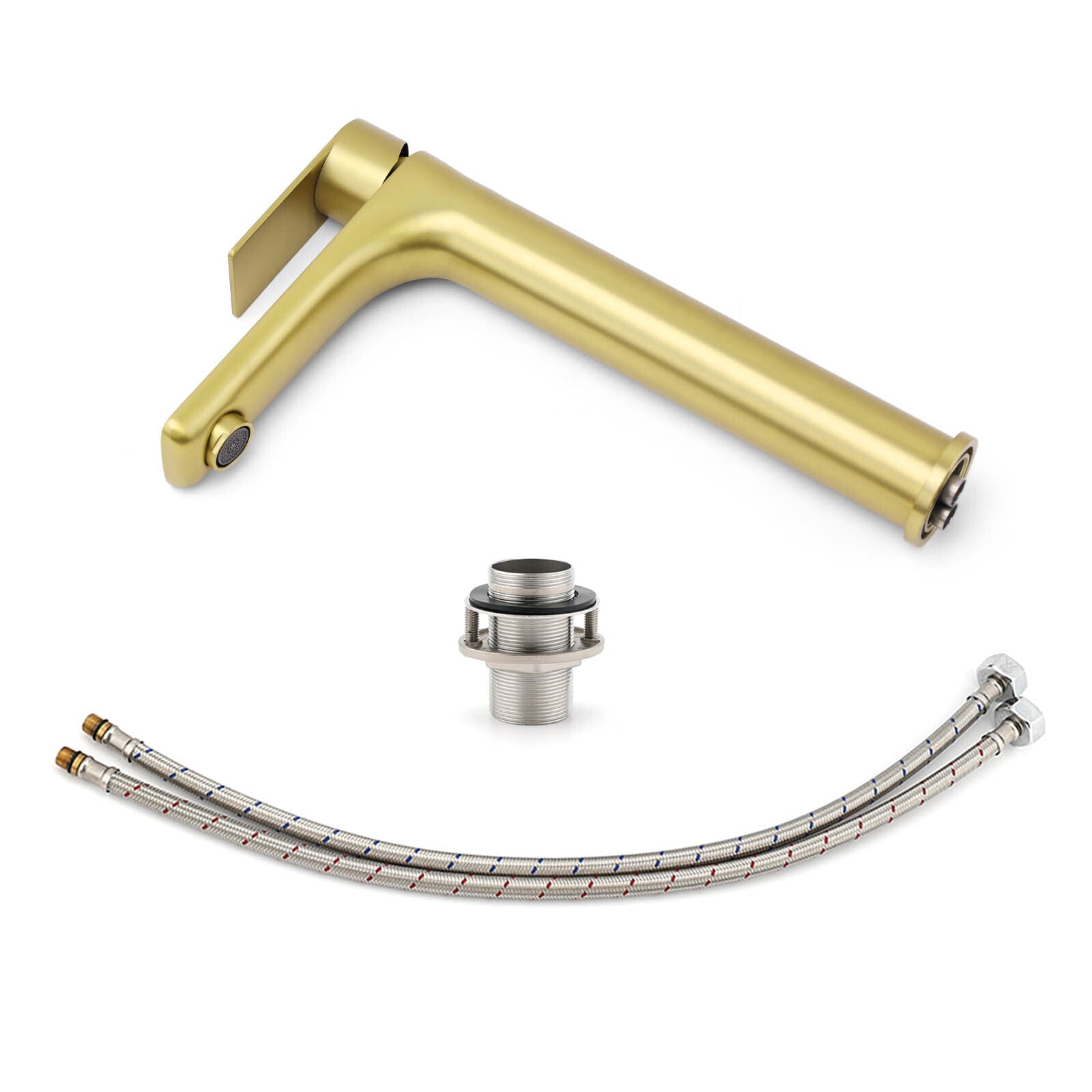 WELS Brushed Gold Round Tall Basin Mixer Bathroom Vanity Faucet Tap Lever Handle V1233-KRF102BG
