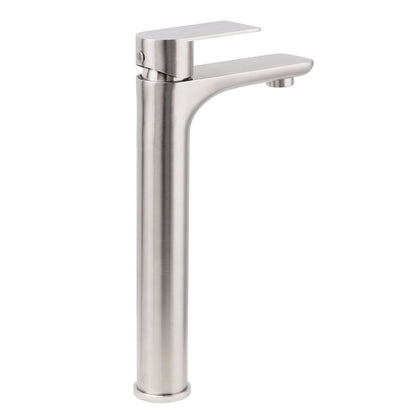 Brushed Nickel Rounded Edge Tall Basin Mixer Kitchen Vanity Faucet Tap Spout Set V1233-KRF102BS