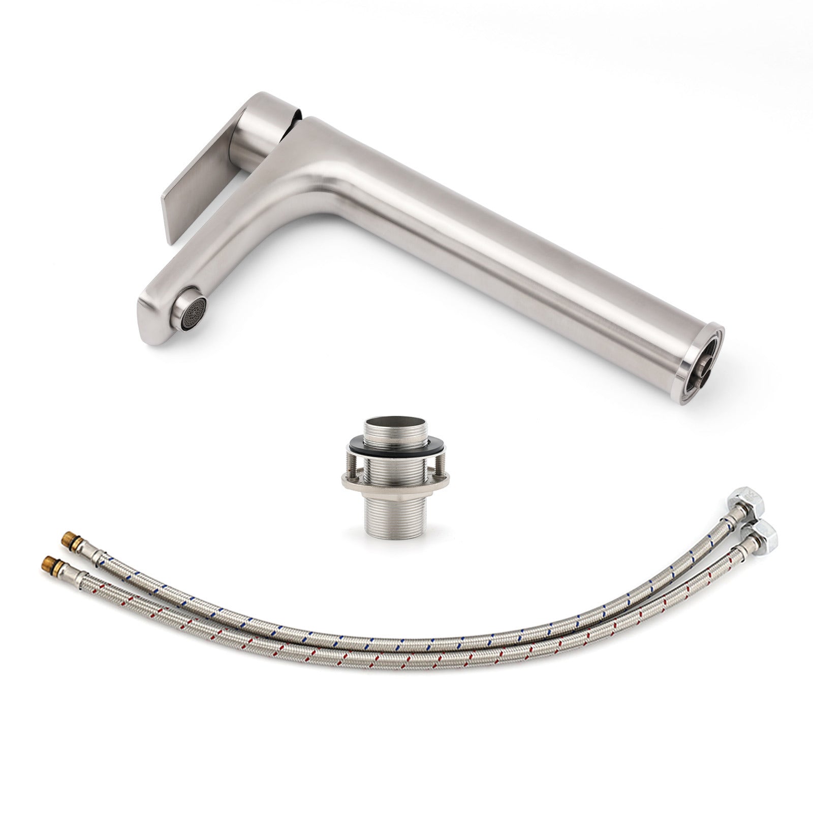 Brushed Nickel Rounded Edge Tall Basin Mixer Kitchen Vanity Faucet Tap Spout Set V1233-KRF102BS