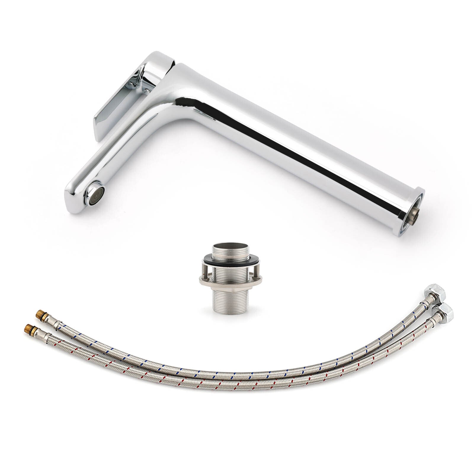 WELS Bathroom Chrome Round Tall Basin Mixer Vanity Faucet Laundry Counter Tap V1233-KRF102CR