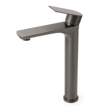 WELS Gun Metal Grey Round High Rise Basin Mixer Bathroom Vanity Faucet Tapware V1233-KRF102GM