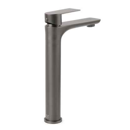 WELS Gun Metal Grey Round High Rise Basin Mixer Bathroom Vanity Faucet Tapware V1233-KRF102GM