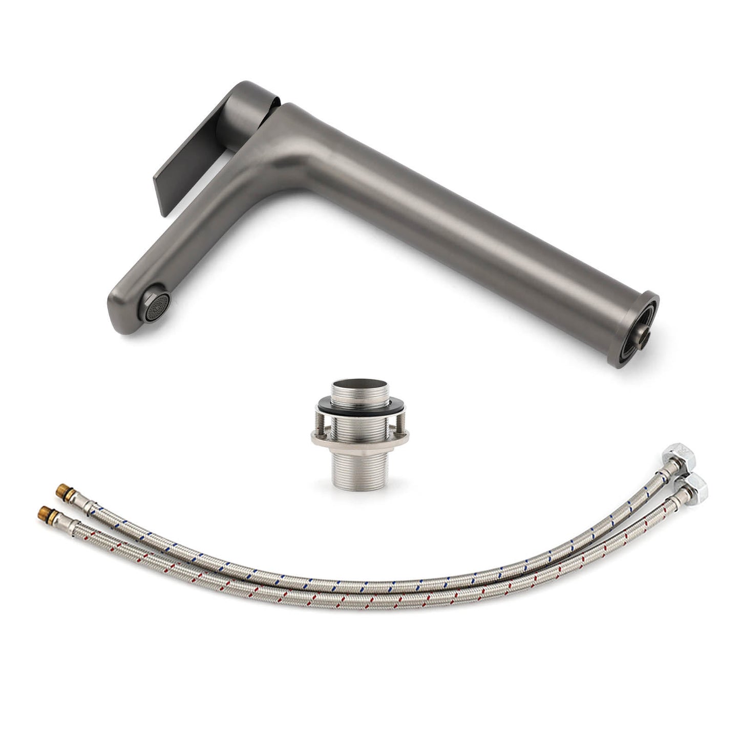 WELS Gun Metal Grey Round High Rise Basin Mixer Bathroom Vanity Faucet Tapware V1233-KRF102GM