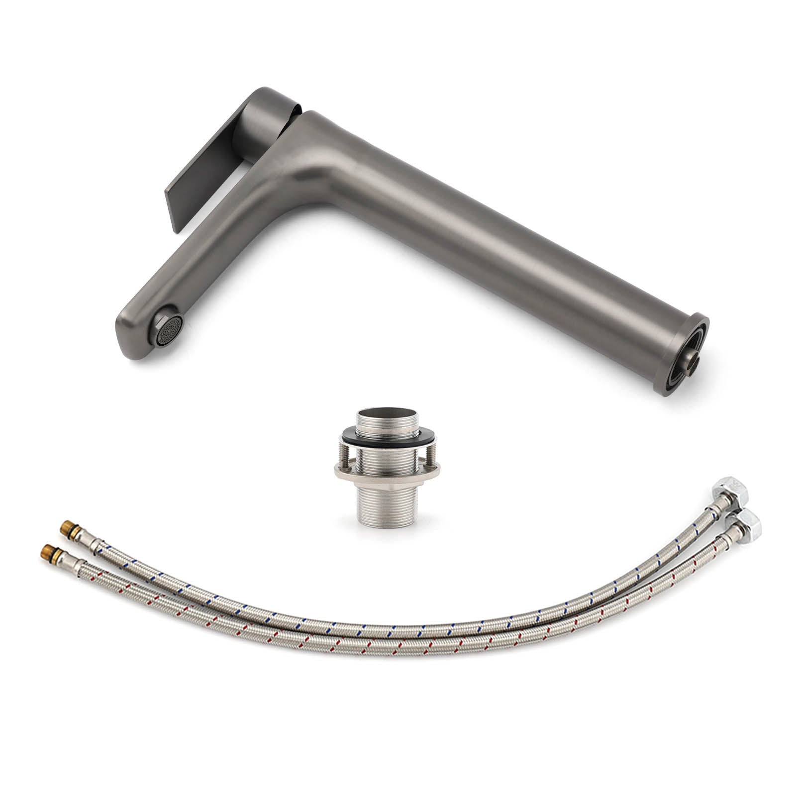WELS Gun Metal Grey Round High Rise Basin Mixer Bathroom Vanity Faucet Tapware V1233-KRF102GM
