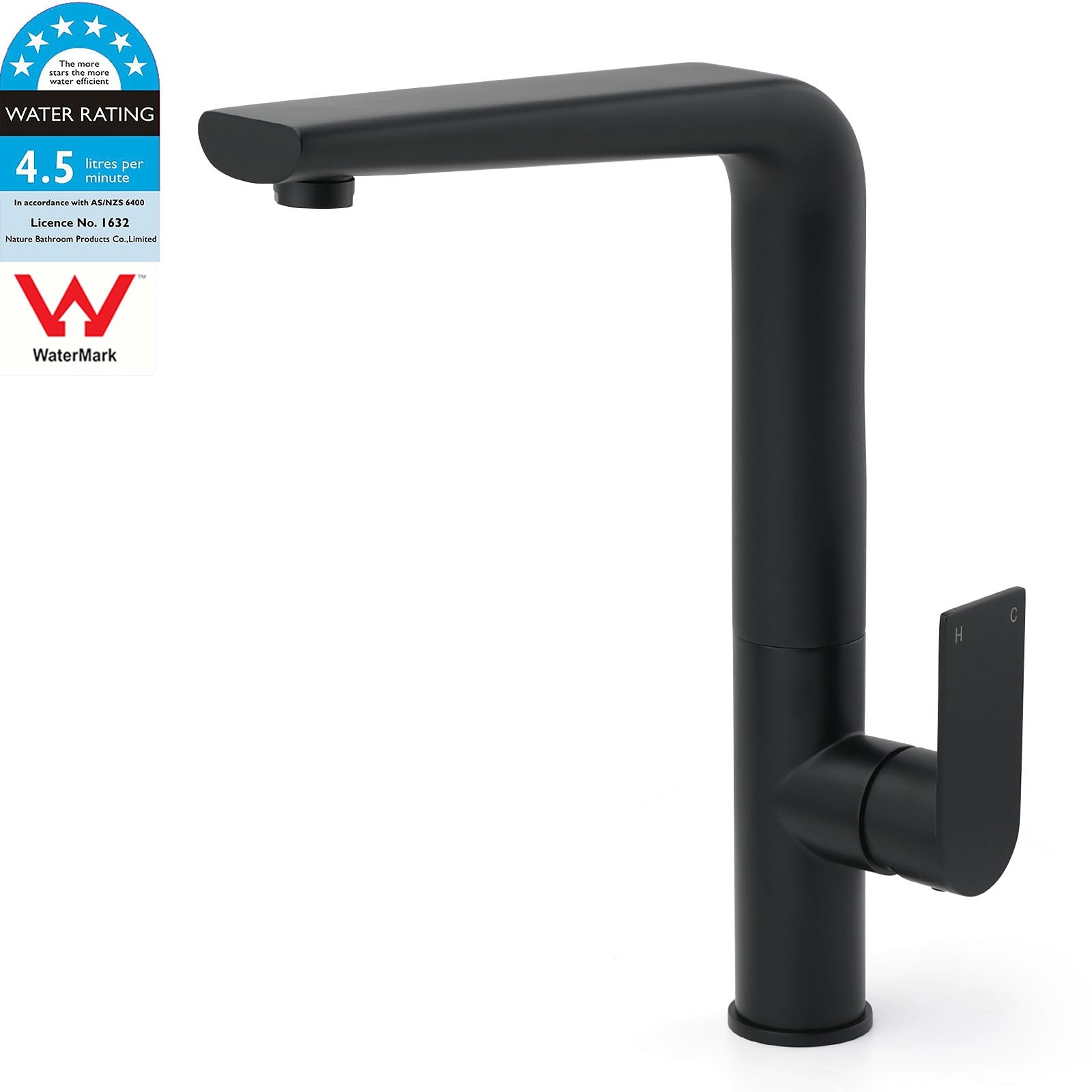 WELS Matte Black Round Kitchen Mixer Sink Tap Swivel Laundry Faucet Spout NEW V1233-KRF501B