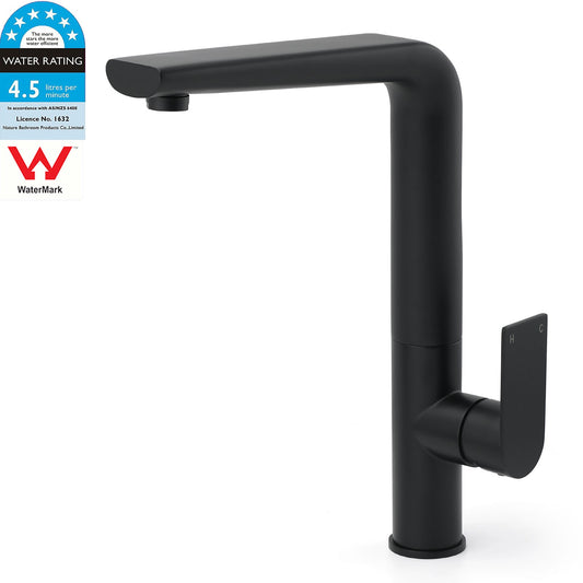 WELS Matte Black Round Kitchen Mixer Sink Tap Swivel Laundry Faucet Spout NEW V1233-KRF501B