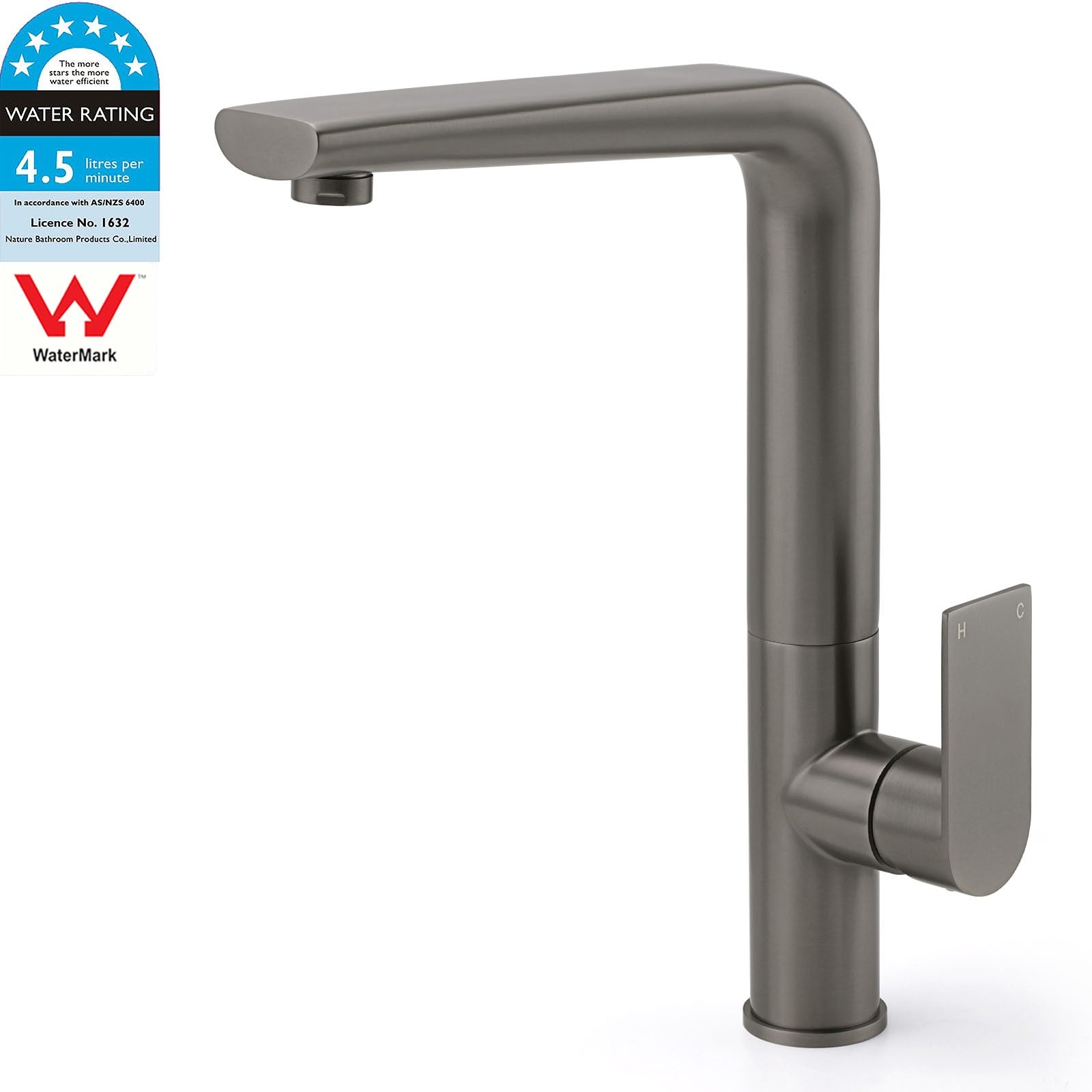 Luxury Gun Metal Round Kitchen Mixer Sink Tap Swivel Laundry Faucet Spout WELS V1233-KRF501GM