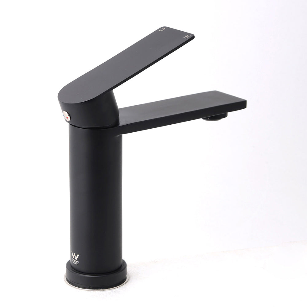 Matt Black Round Bathroom Basin Mixer Vanity Sink Faucet Spout Laundry Tap WELS V1233-KRS101BL