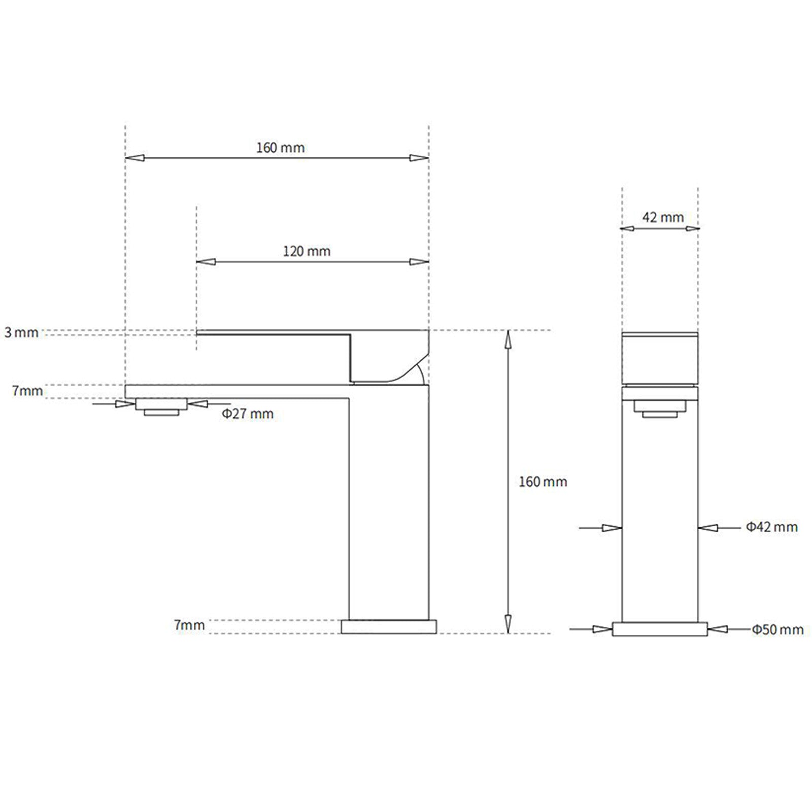 WELS Chrome Square Bathroom Short Basin Mixer Vanity Sink Faucet Tap Flat Lever V1233-KRS101CR