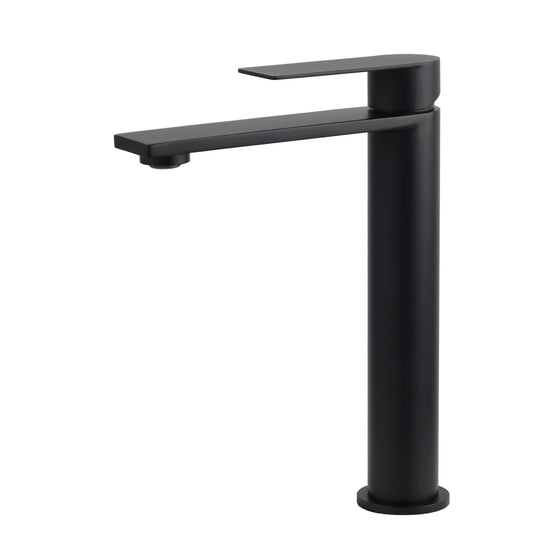 WELS Matt Black Square Tall Flat Lever Handle Basin Mixer Vanity Sink Faucet Spout V1233-KRS102BL