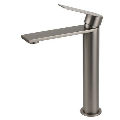 WELS Square Tall Flat Handle Basin Mixer Vanity Sink Faucet Spout Gun Metal Gey V1233-KRS102GM