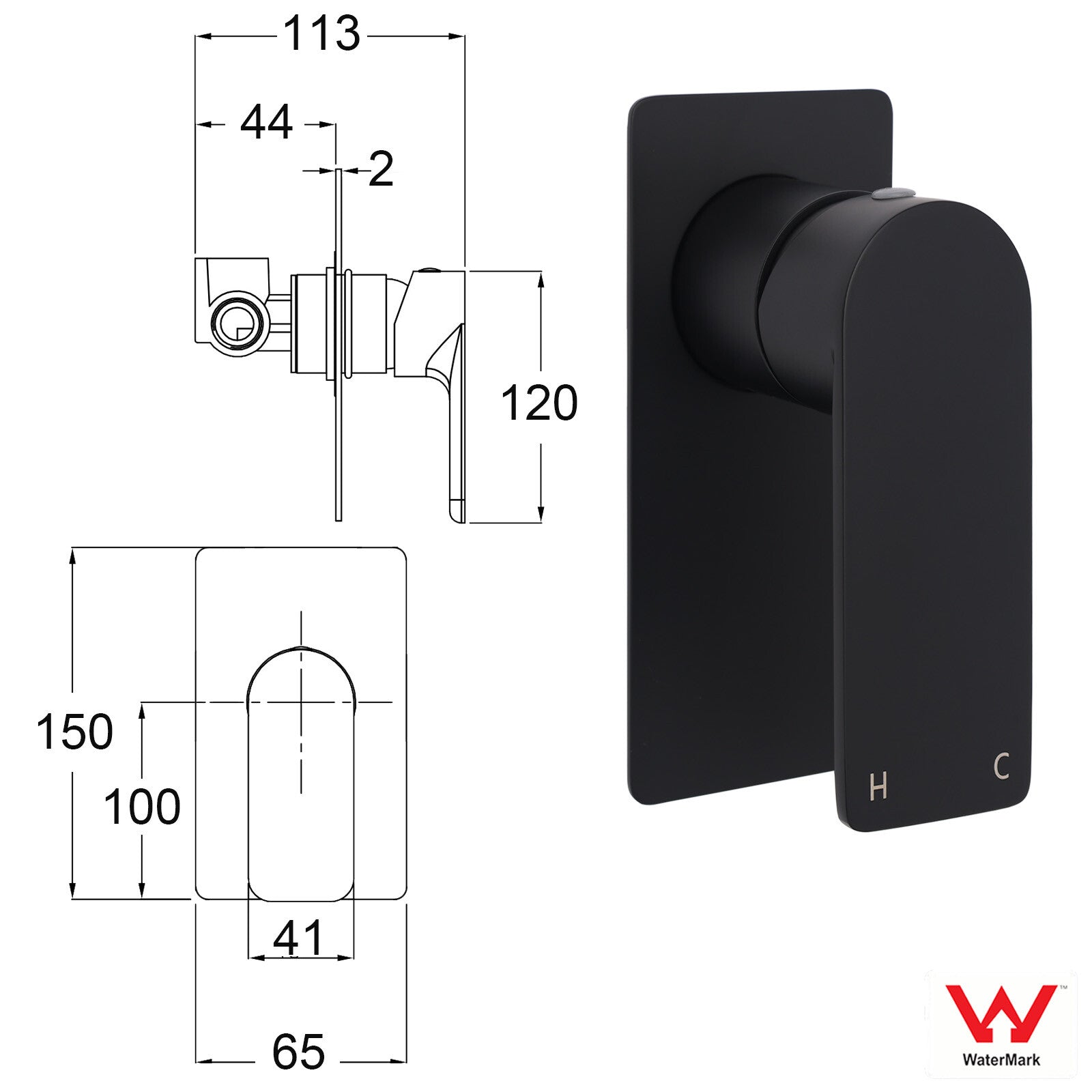 Matte Black Rectangle Shower Mixer Hot Cold Control Tap 35mm Ceramic Cartridge V1233-KRS201B