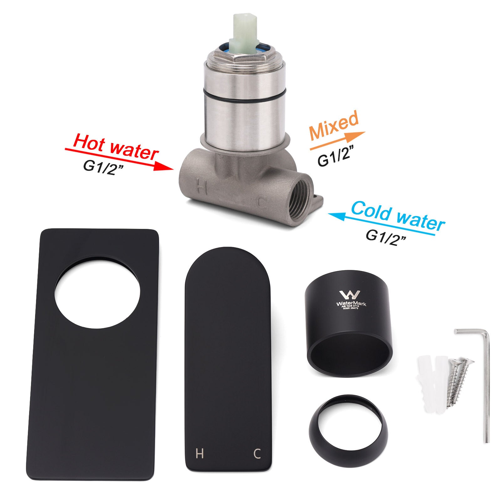 Matte Black Rectangle Shower Mixer Hot Cold Control Tap 35mm Ceramic Cartridge V1233-KRS201B