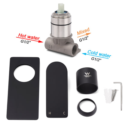 Matte Black Rectangle Shower Mixer Hot Cold Control Tap 35mm Ceramic Cartridge V1233-KRS201B