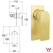 Rectangle Brushed Gold Shower Mixer Hot Cold Tapware Ceramic Cartridge Component V1233-KRS201G