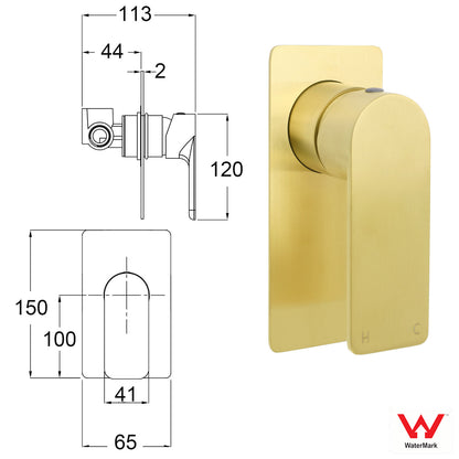 Rectangle Brushed Gold Shower Mixer Hot Cold Tapware Ceramic Cartridge Component V1233-KRS201G
