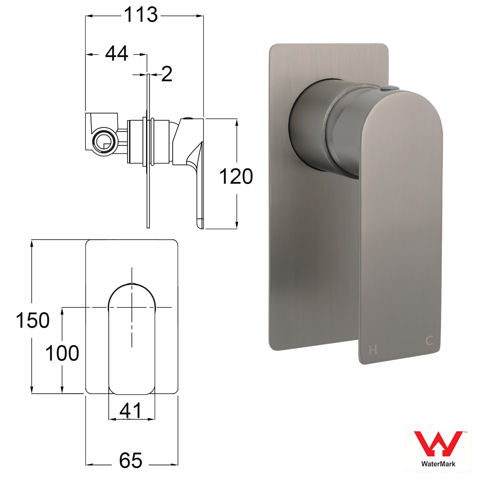 Gun Metal Rectangle Wall Shower Mixer Hot Cold Tap Set Ceramic Cartridge Valve V1233-KRS201GM