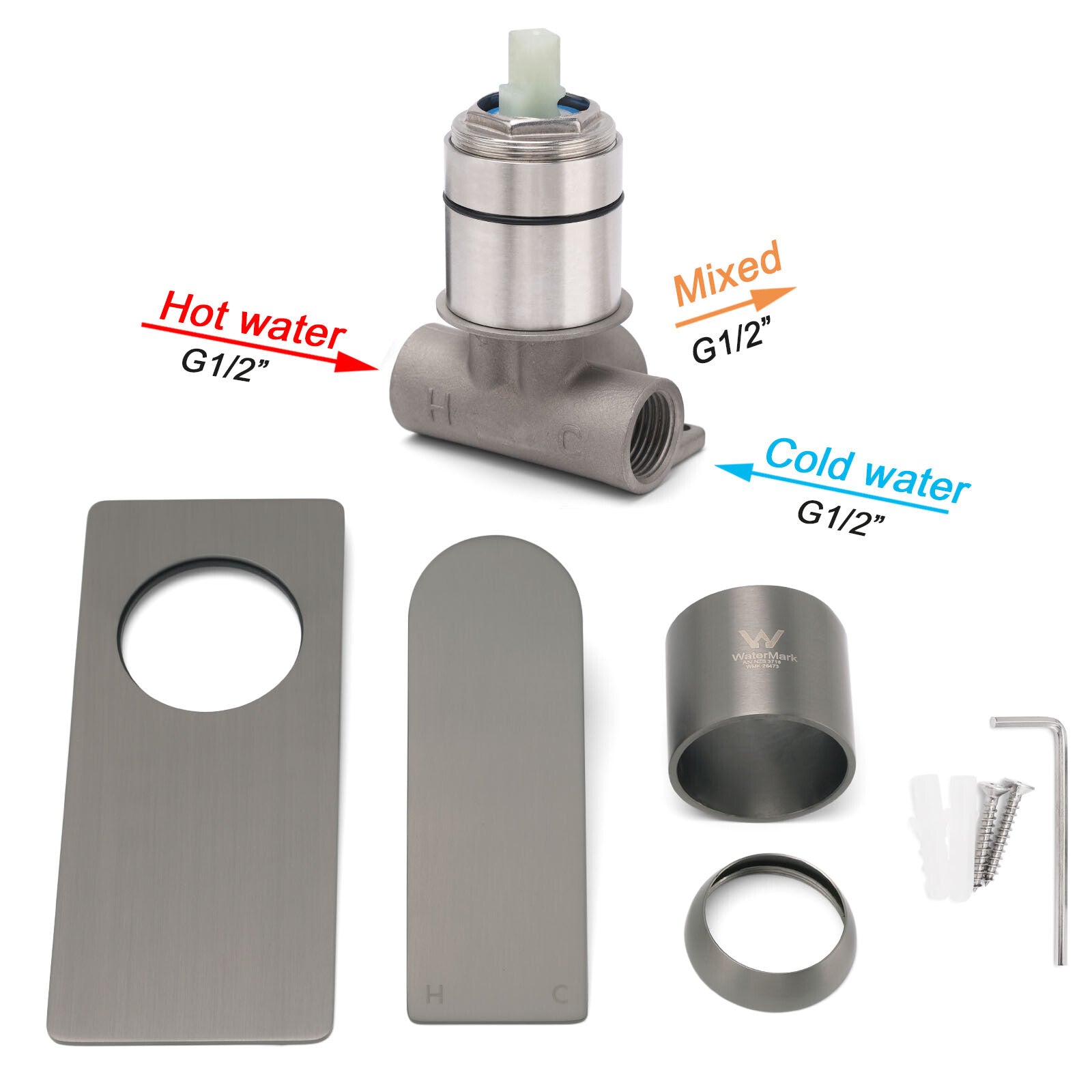 Gun Metal Rectangle Wall Shower Mixer Hot Cold Tap Set Ceramic Cartridge Valve V1233-KRS201GM