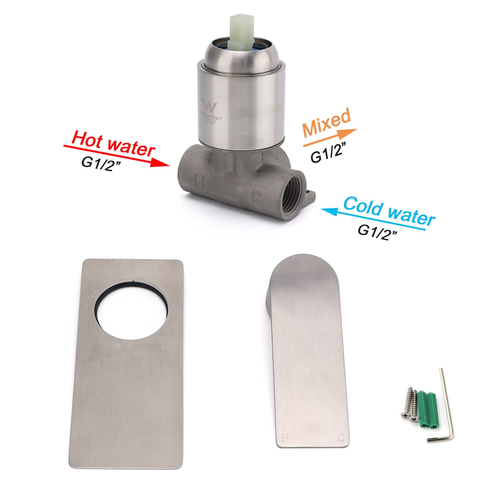 Brushed Nickel Bathroom Flat Lever Handle Shower Mixer Hot Cold Water Tap Valve V1233-KRS201N