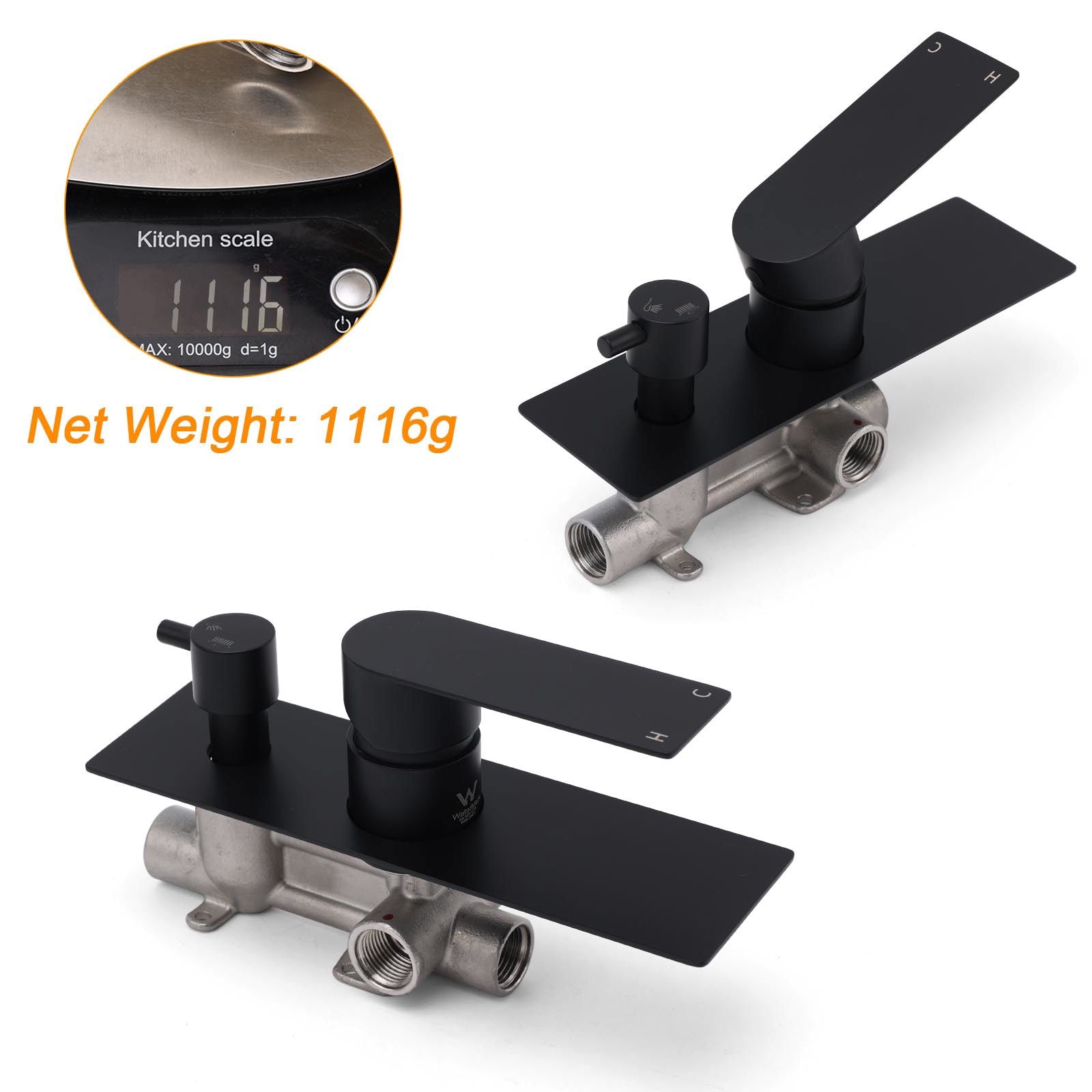 Watermark Matt Black Square Bathroom Shower Mixer 2-Way Control Switch Diverter V1233-KRS202B