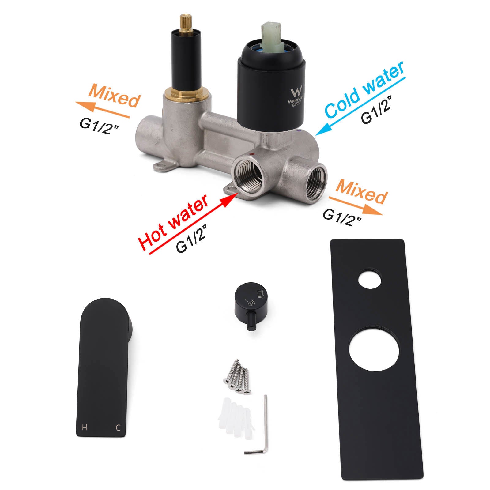 Watermark Matt Black Square Bathroom Shower Mixer 2-Way Control Switch Diverter V1233-KRS202B