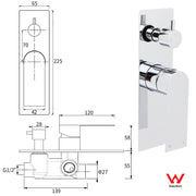 Watermark Chrome Square Shower Mixer Diverter Tap Valve For Shower Combo Spout V1233-KRS202CR