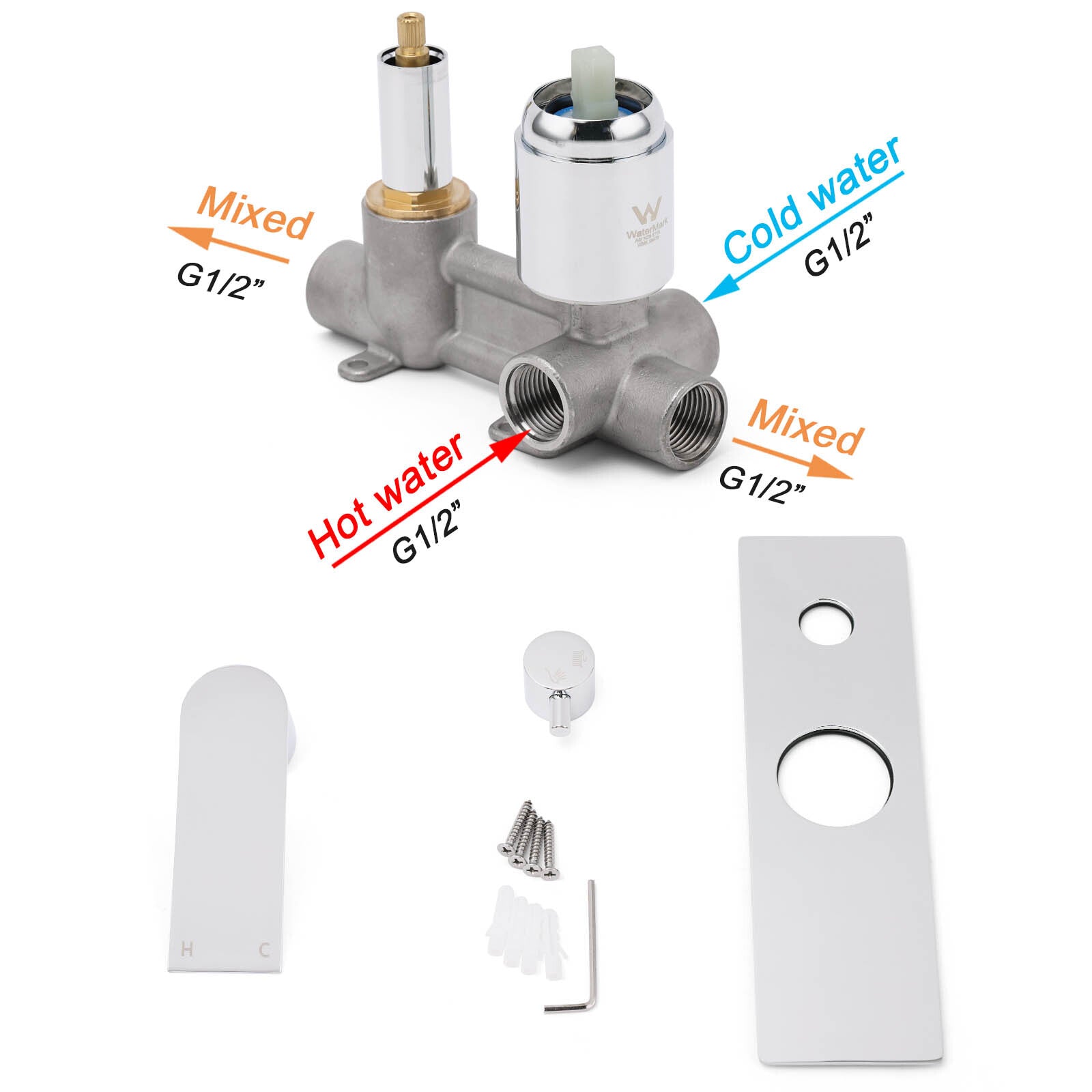 Watermark Chrome Square Shower Mixer Diverter Tap Valve For Shower Combo Spout V1233-KRS202CR