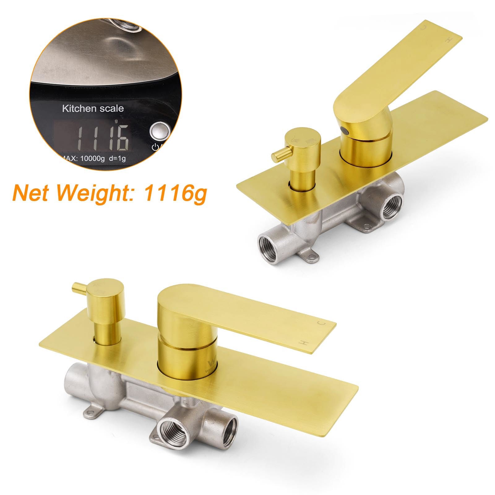 Brushed Gold Bathroom Square Concealed Shower Mixer Diverter Switch Wall Mounnt V1233-KRS202G