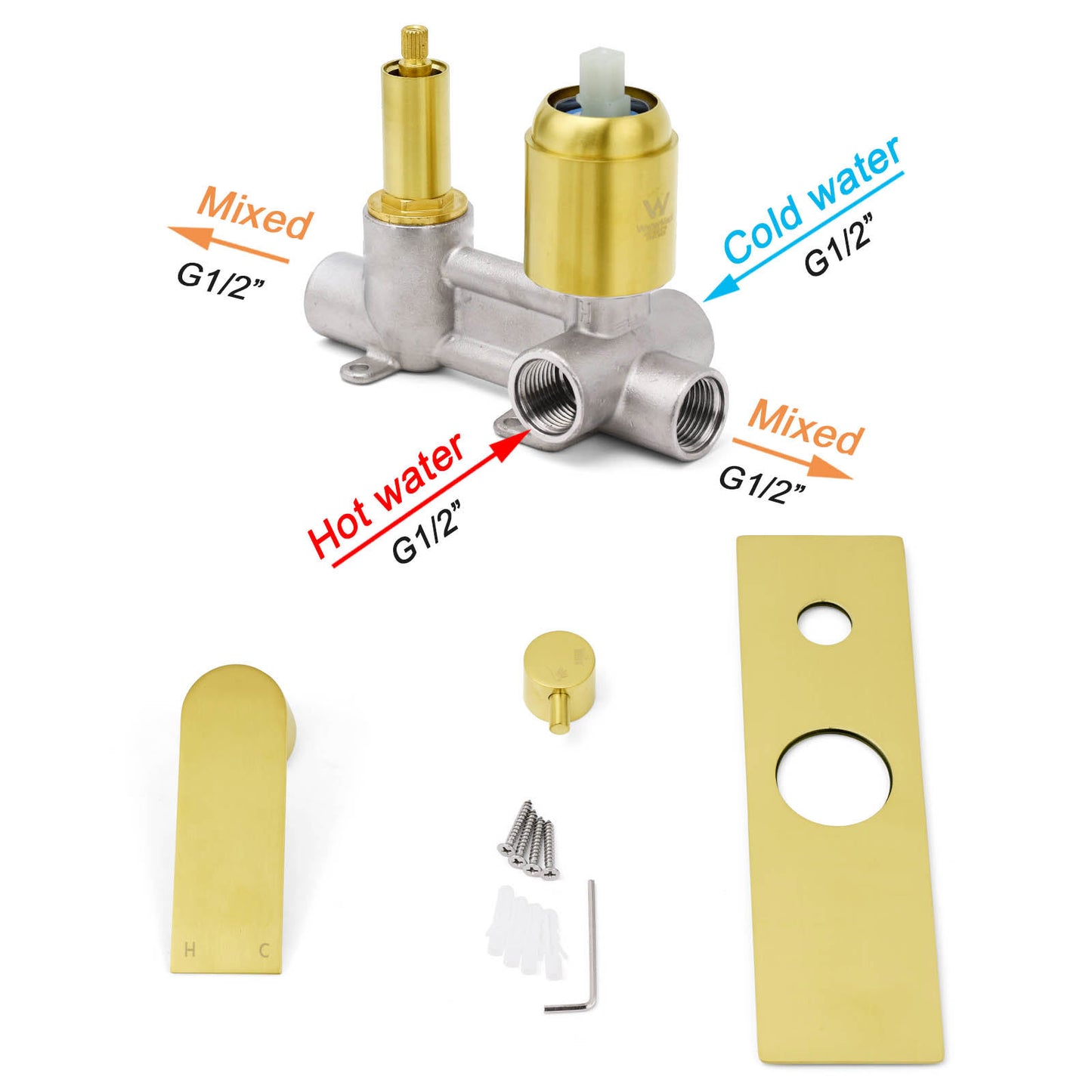 Brushed Gold Bathroom Square Concealed Shower Mixer Diverter Switch Wall Mounnt V1233-KRS202G
