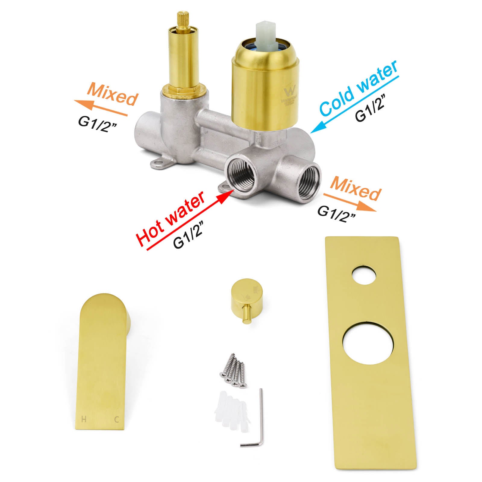 Brushed Gold Bathroom Square Concealed Shower Mixer Diverter Switch Wall Mounnt V1233-KRS202G